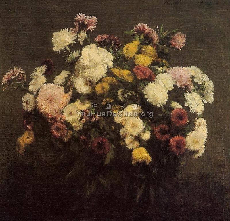 Large Bouquet of Chrysanthemums - 亨利·方丹·拉图尔